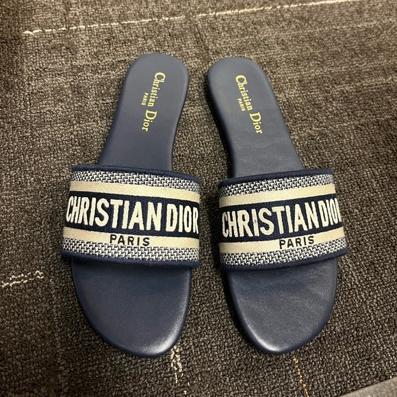 Dior Dway Deep Blue Embroidered slides 10 - Picture 1 of 3